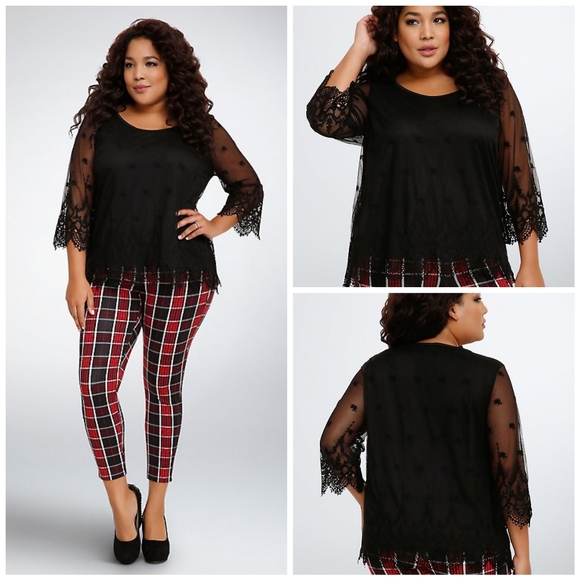 torrid Tops - Torrid Black Embroidered Lace Mesh Blouse